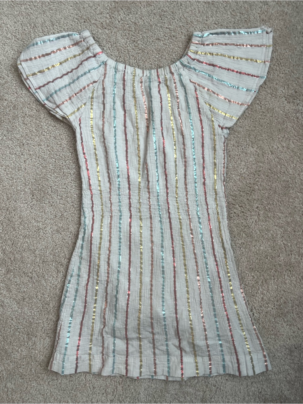 Gymboree Girls Ivory Metallic Stripe Flutter Dress for Summer